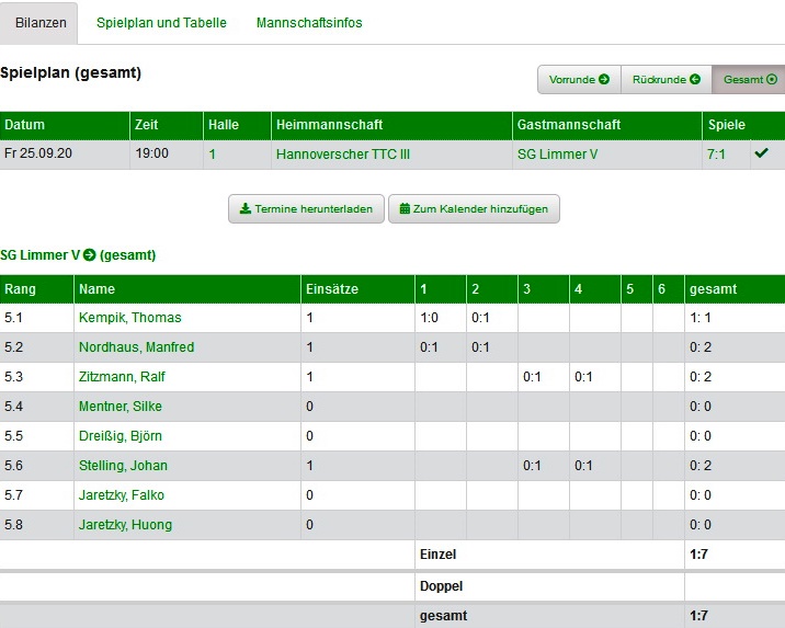 V Herren spiele